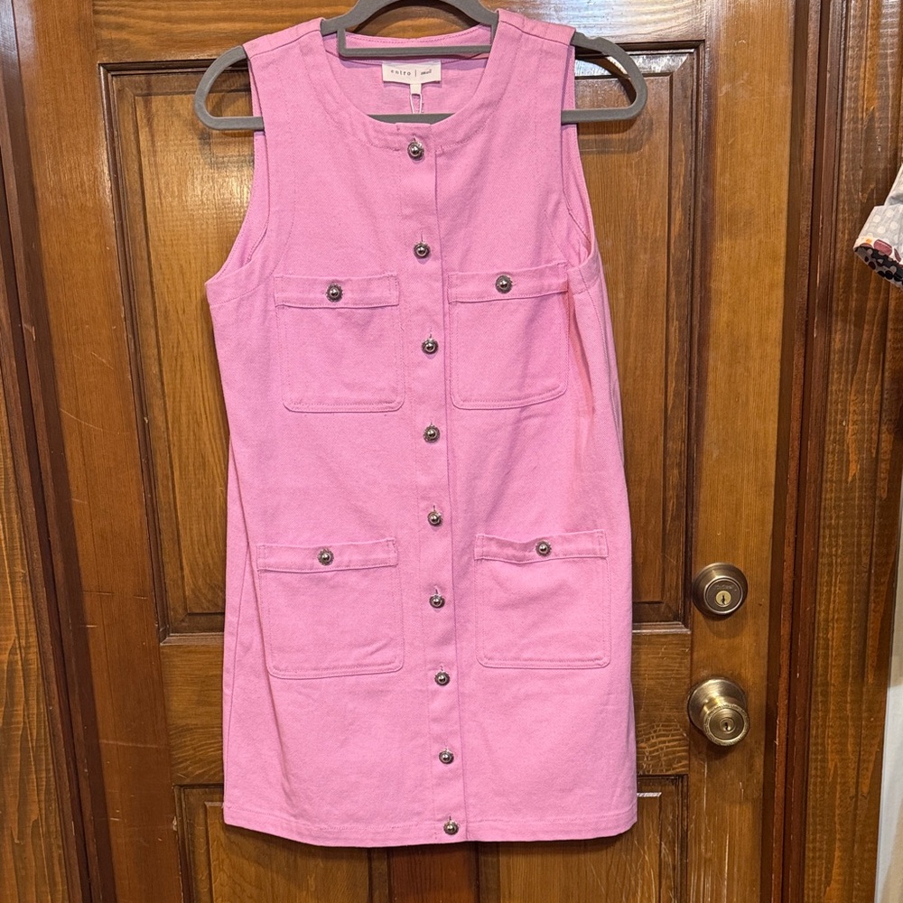 Size small Entro  Pink denim Button-Down Mini Dress brand new with tags